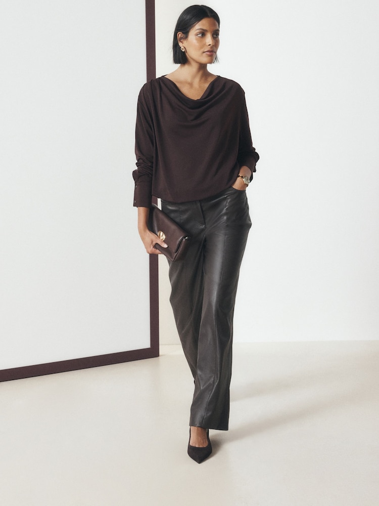 Wine Long Sleeved Drape Bubblehem Top - Image 2 of 8