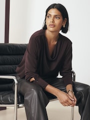 Wine Long Sleeved Drape Bubblehem Top - Image 3 of 8