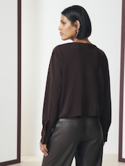 Wine Long Sleeved Drape Bubblehem Top - Image 4 of 8