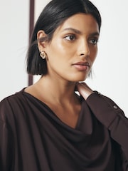 Wine Long Sleeved Drape Bubblehem Top - Image 5 of 8