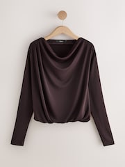 Wine Long Sleeved Drape Bubblehem Top - Image 6 of 8