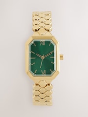 Gold Tone Green Dial Honeycombe Metal Bracelet Watch - Image 1 of 3