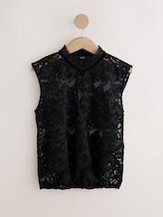 Black Sleeveless Keyhole Lace Bubblehem Top - Image 6 of 8