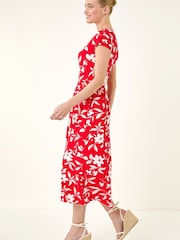 Roman Red Floral Print Pocket Midi Dress - Image 1 of 5