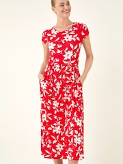 Roman Red Floral Print Pocket Midi Dress - Image 2 of 5