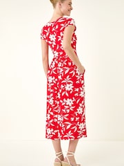 Roman Red Floral Print Pocket Midi Dress - Image 3 of 5