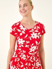 Roman Red Floral Print Pocket Midi Dress - Image 4 of 5