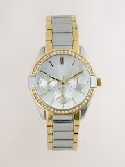Gold/Silver Tone Mixed Metal Sparkle Boyfriend Watch - Image 1 of 3