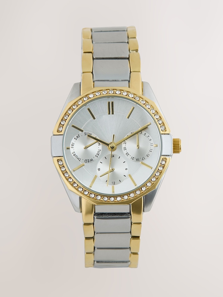Gold/Silver Tone Mixed Metal Sparkle Boyfriend Watch - Image 1 of 3
