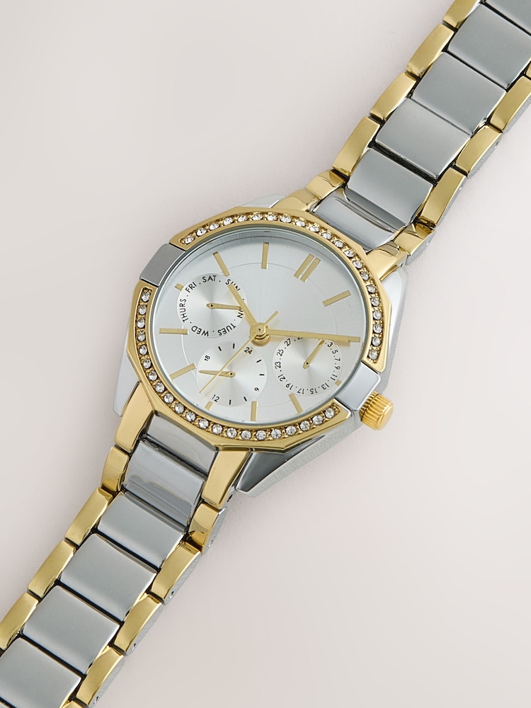 Gold/Silver Tone Mixed Metal Sparkle Boyfriend Watch - Image 3 of 3