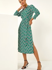 Roman Green Abstract Buttoned Shirt Dress - Image 1 of 5