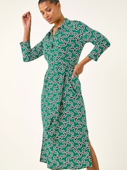 Roman Green Abstract Buttoned Shirt Dress - Image 2 of 5