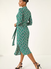 Roman Green Abstract Buttoned Shirt Dress - Image 3 of 5