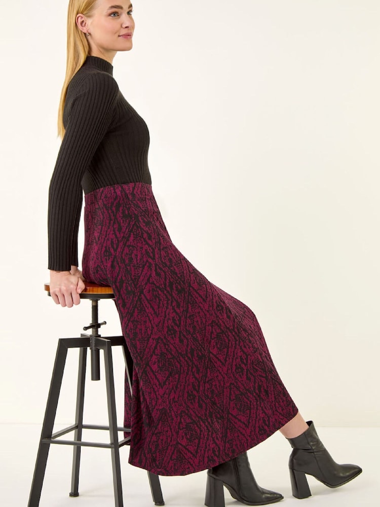 Roman Red Abstract Diamond Print Midi Skirt - Image 1 of 5