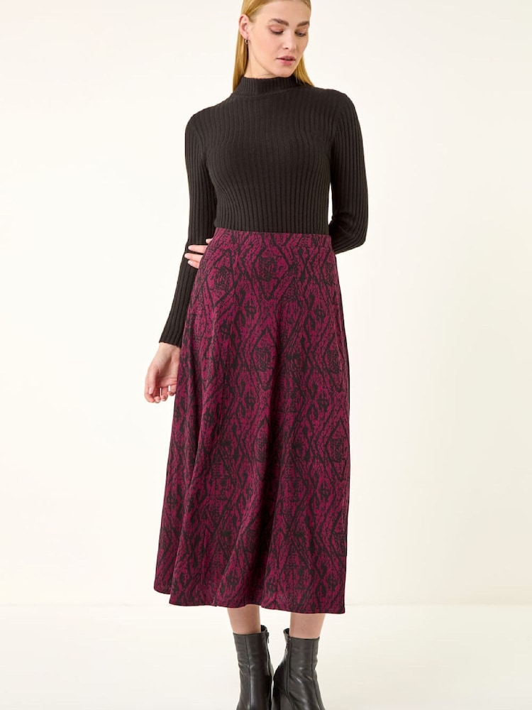 Roman Red Abstract Diamond Print Midi Skirt - Image 2 of 5