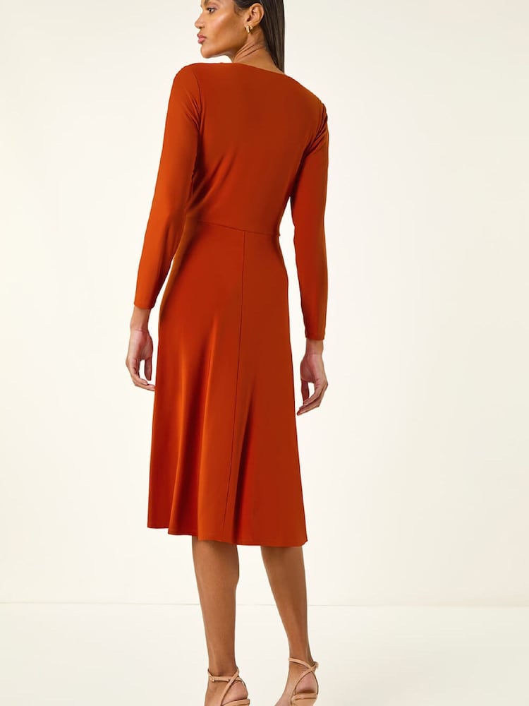 Roman Orange Wrap Bodice Tie Waist Midi Dress - Image 2 of 5 Roman Orange Wrap Bodice Tie Waist Midi Dress - Image 2 of 5
