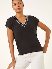 Roman Black Light Weight V-Neck Knitted Vest - Image 4 of 5