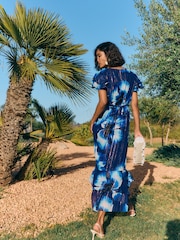 Friends Like These Cobalt Blue Short Sleeve Ruffle Metallic Midi Dress - Image 4 of 6