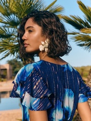 Friends Like These Cobalt Blue Short Sleeve Ruffle Metallic Midi Dress - Image 5 of 6