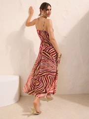 Friends Like These Brown/Pink Chiffon Cowl Neck Printed Midi Dress - Image 4 of 4