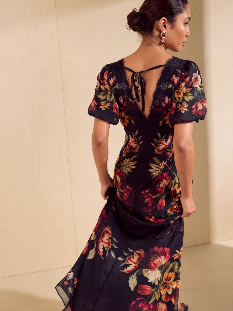 Friends Like These Puff Sleeve Lace Detail Midi Dress - 5суретінің 5 суреті