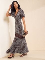 Friends Like These Black Puff Sleeve Lace Detail Midi Dress - Image 1 of 5