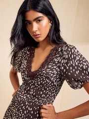 Friends Like These Black Puff Sleeve Lace Detail Midi Dress - Image 2 of 5