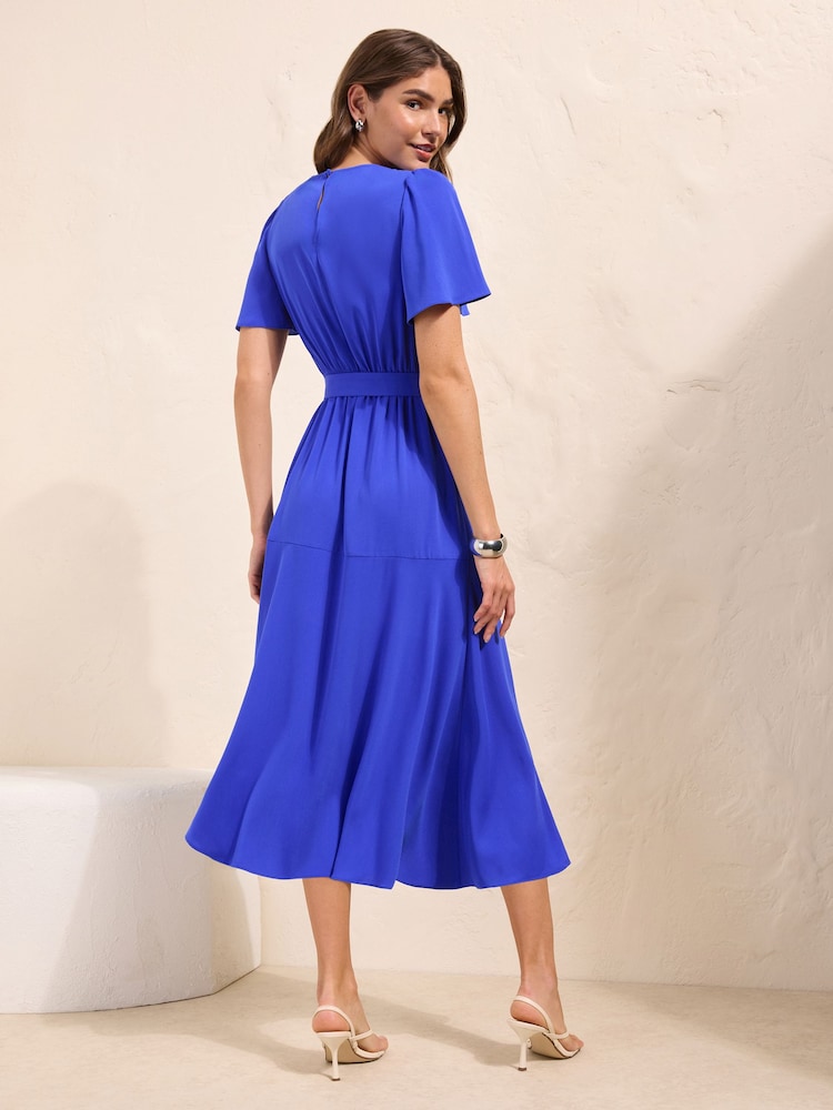 Friends Like These Cobalt Blue Short Sleeve Belted Workwear Midi Dress - Image 4 of 4