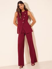 Friends Like These Berry Red Asymmetric Waistcoat Scuba Jumpsuit - Image 1 of 5