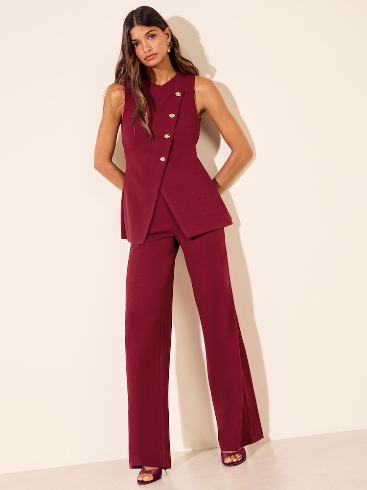 Friends Like These Berry Red Asymmetric Waistcoat Scuba Jumpsuit - Image 1 of 5