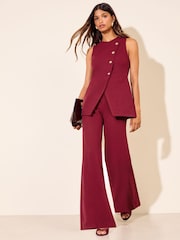 Friends Like These Berry Red Asymmetric Waistcoat Scuba Jumpsuit - Image 3 of 5