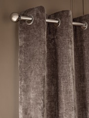 Mink Brown Blackout/Thermal Plush Chenille Eyelet Curtains - Image 1 of 5
