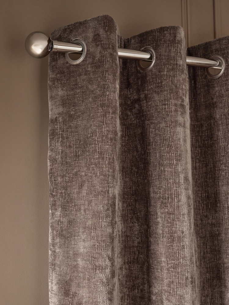 Mink Brown Blackout/Thermal Plush Chenille Eyelet Curtains - Image 1 of 5 Mink Brown Blackout/Thermal Plush Chenille Eyelet Curtains - Image 1 of 5