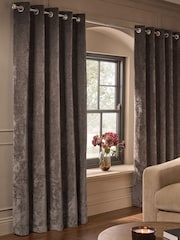 Mink Brown Blackout/Thermal Plush Chenille Eyelet Curtains - Image 2 of 5