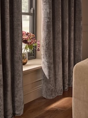Mink Brown Blackout/Thermal Plush Chenille Eyelet Curtains - Image 4 of 5