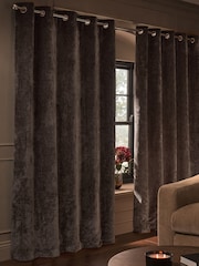 Mink Brown Blackout/Thermal Plush Chenille Eyelet Curtains - Image 5 of 5