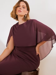 Friends Like These Burgundy Red Curve Asymmetric Cape Sleeveless Midi Dress - Image 2 of 4