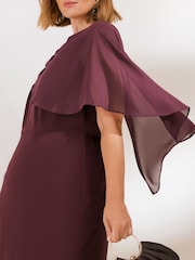 Friends Like These Burgundy Red Curve Asymmetric Cape Sleeveless Midi Dress - Image 3 of 4