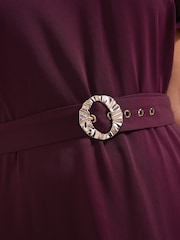 Friends Like These Berry Red Curve Short Sleeve Belted Workwear Midi Dress - Image 5 of 5