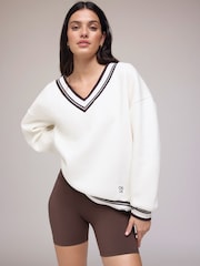 OSIA Cream V-Neck Tipped Oversized Sweatshirt - Image 1 of 5