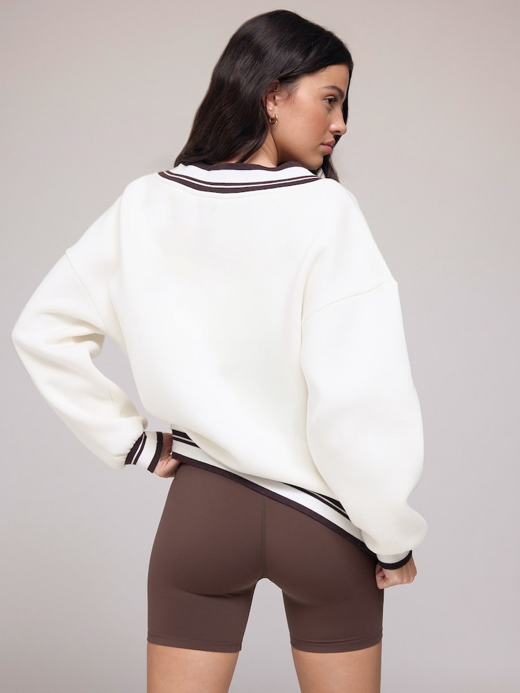 OSIA Cream V-Neck Tipped Oversized Sweatshirt - Image 5 of 5 OSIA Cream V-Neck Tipped Oversized Sweatshirt - Image 5 of 5