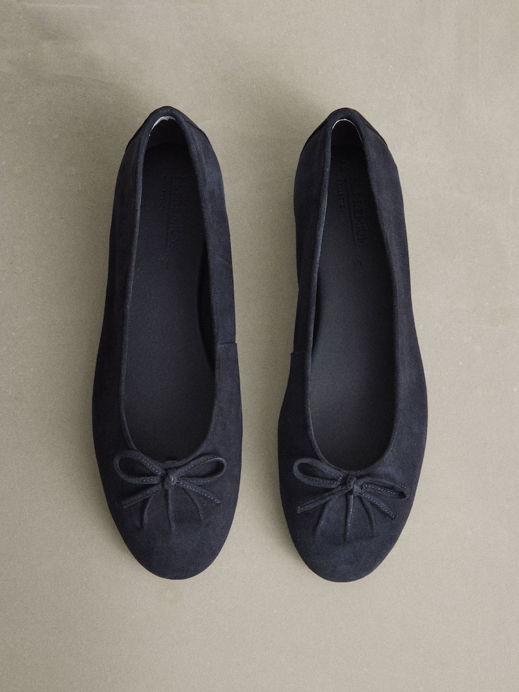 Navy N.Premium Leather Ruched Ballerina Shoes - Image 1 of 5 Navy N.Premium Leather Ruched Ballerina Shoes - Image 1 of 5