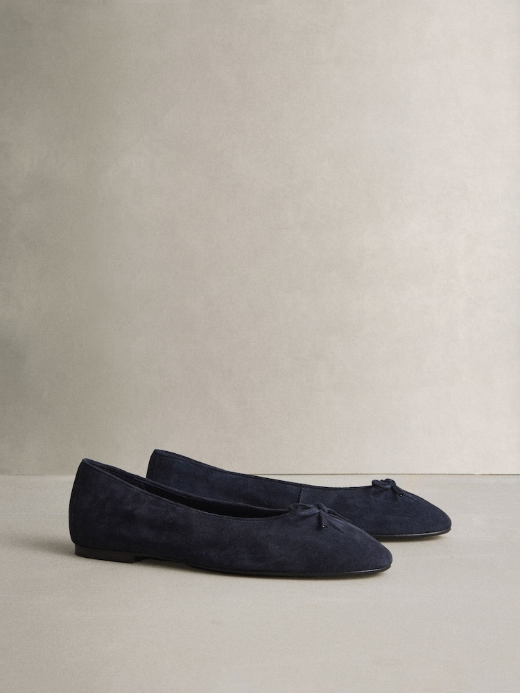 Navy N.Premium Leather Ruched Ballerina Shoes - Image 2 of 5 Navy N.Premium Leather Ruched Ballerina Shoes - Image 2 of 5
