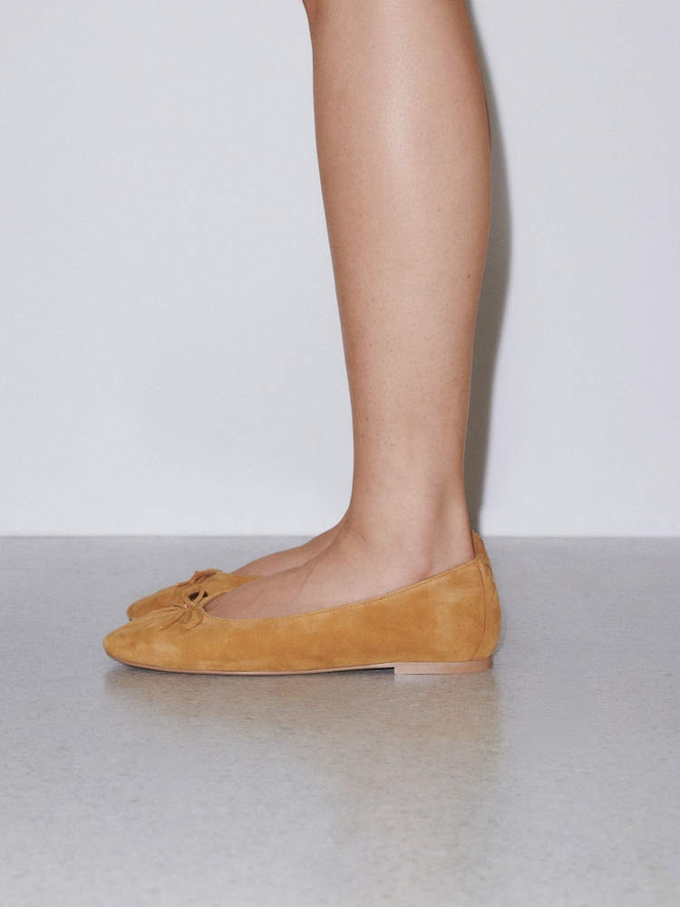 Ochre Yellow N.Premium Leather Ruched Ballerina Shoes - Image 1 of 5