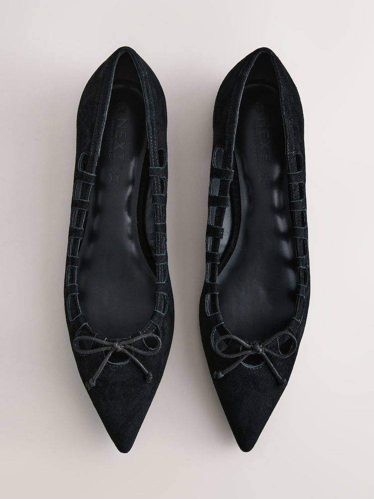 Black Forever Comfort® Leather Point Toe Cutout Shoes - Image 1 of 9