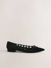 Black Forever Comfort® Leather Point Toe Cutout Shoes - Image 6 of 9