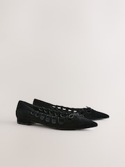 Black Forever Comfort® Leather Point Toe Cutout Shoes - Image 7 of 9