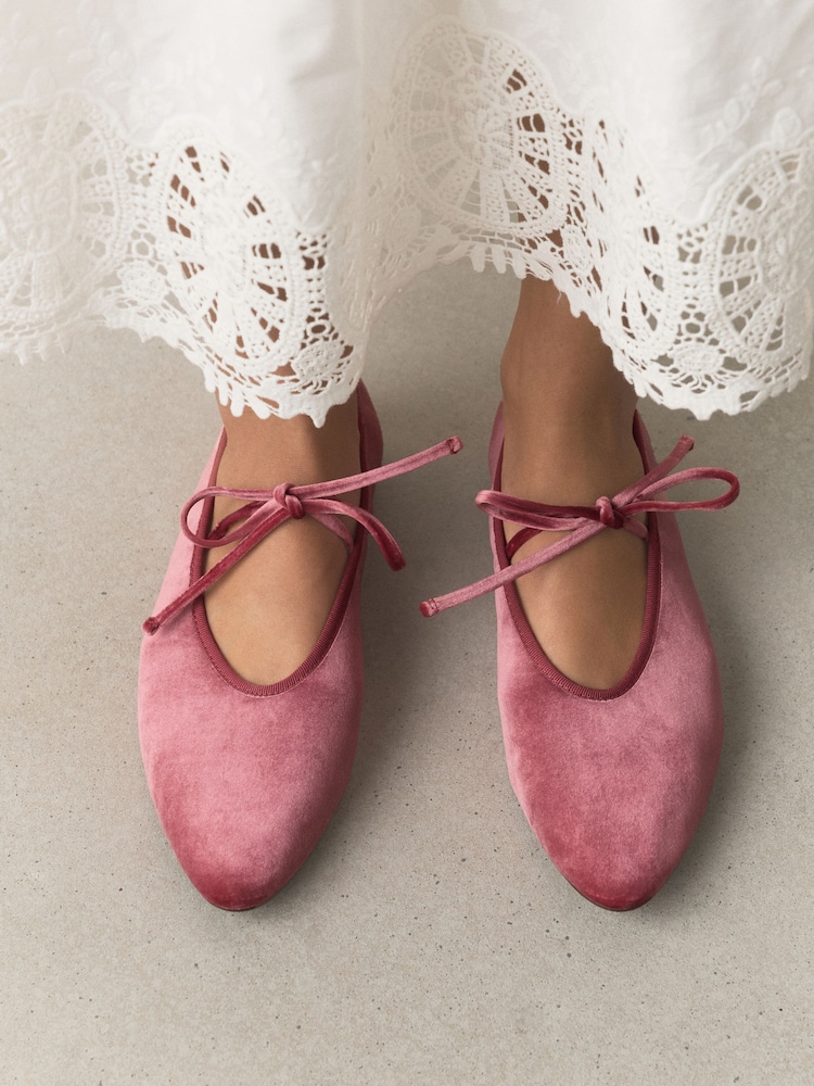 Pink Forever Comfort® Velvet Tie Mary Janes - Image 2 of 8 Pink Forever Comfort® Velvet Tie Mary Janes - Image 2 of 8