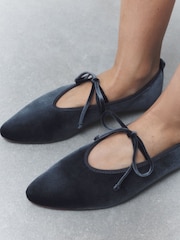 Grey Forever Comfort® Velvet Tie Mary Janes - Image 7 of 10