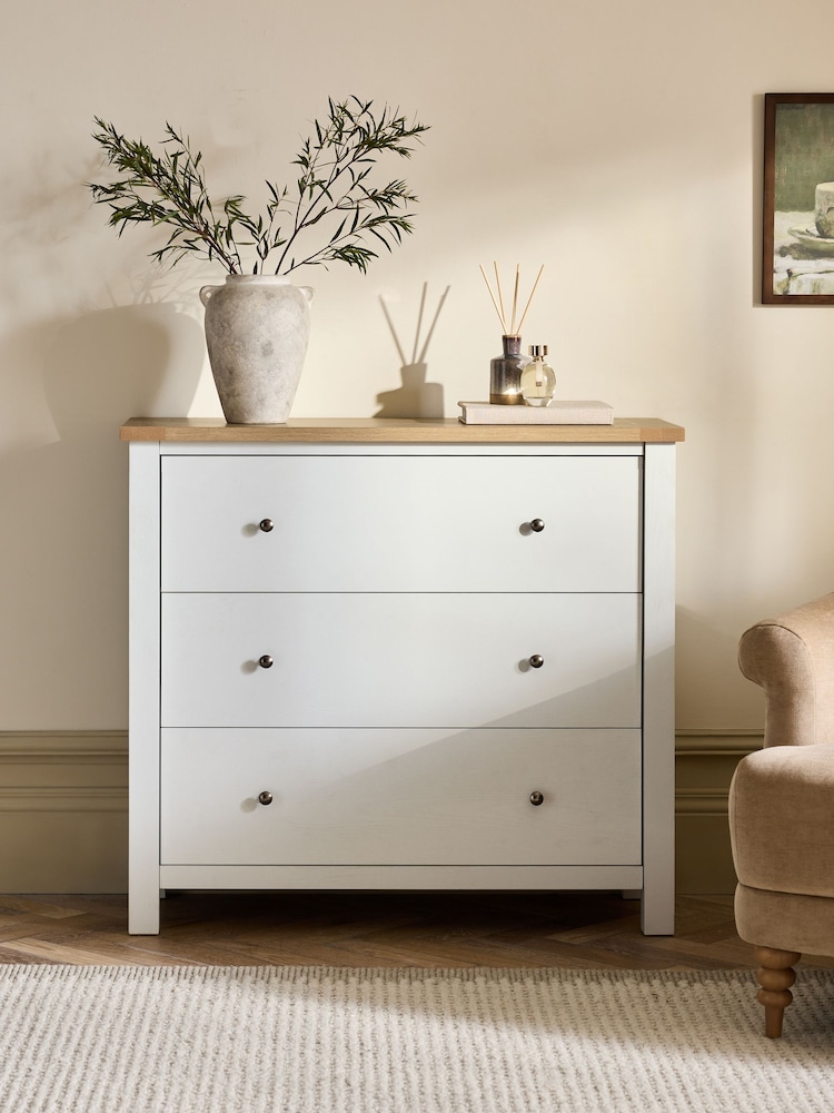 Chalk Malvern 3 Drawer Chest of Drawers - Image 1 of 9 Chalk Malvern 3 Drawer Chest of Drawers - Image 1 of 9